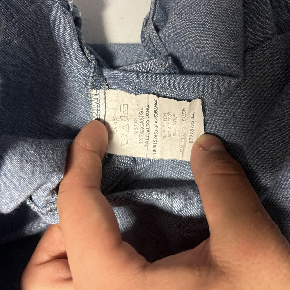 Vintage Wrangler Pearl Snap Shirt Men's Size 3XLT Blue Chambray Long Sleeve - Picture 8 of 8